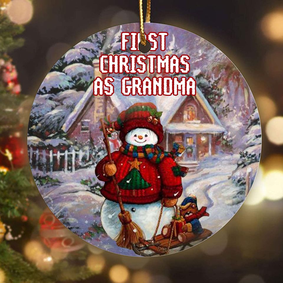 First Christmas As Grandma Ceramic Circle Ornament