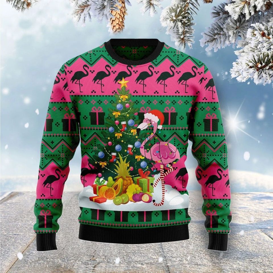 Flamingo Christmas 3D Ugly Christmas Sweatshirt