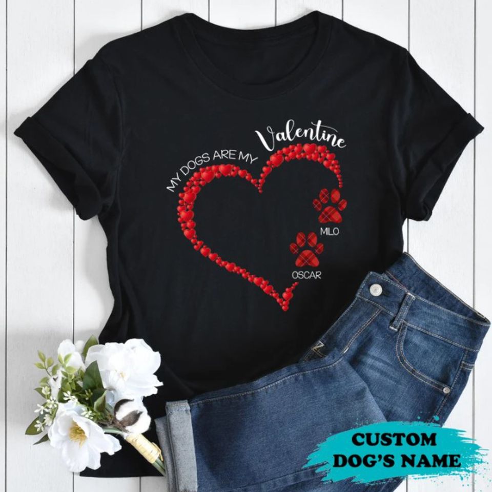 Personalized Heart Paw Print My Dog Is My Valentine T Shirt