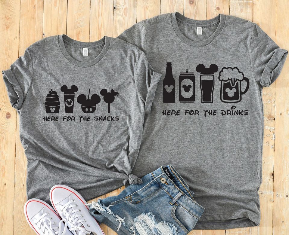 Here for the Snacks and Here for the Drinks - Funny Disney Couples Shirt - Matching Disney Shirts