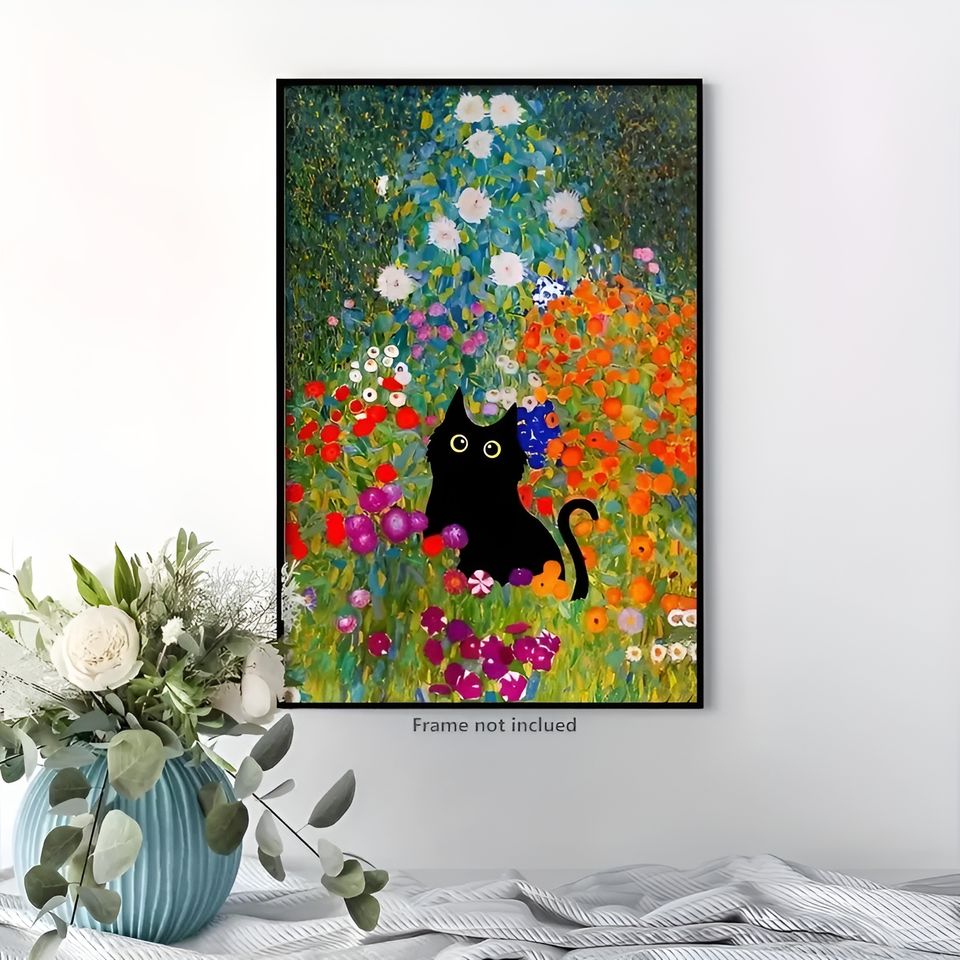 Brighten Up Your Bedroom with this Colorful Abstract Cat Poster