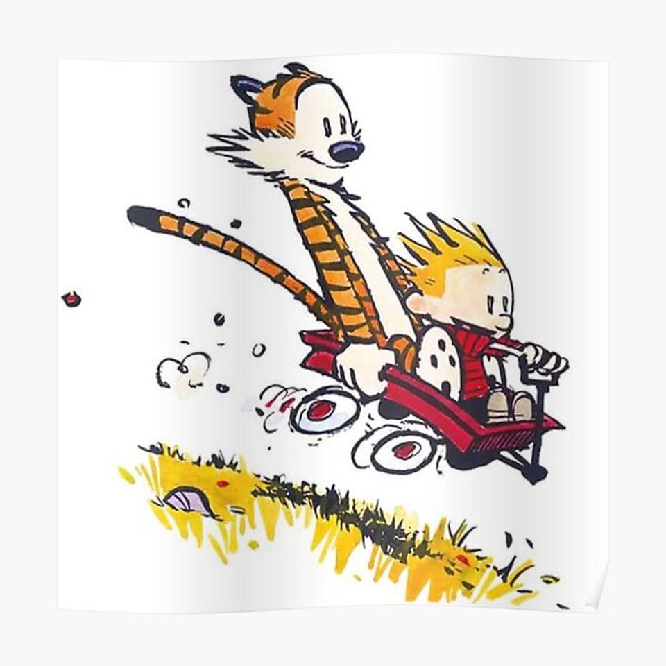 Calvin and Little Red Wagon Premium Matte Vertical Poster