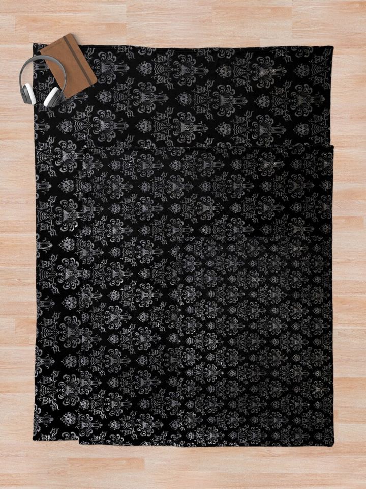 Haunted Mansion Wallpaper Black and Silver Throw Blanket