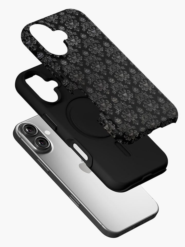 Haunted Mansion Wallpaper Black and Silver iPhone Case