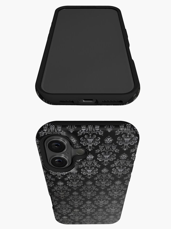 Haunted Mansion Wallpaper Black and Silver iPhone Case