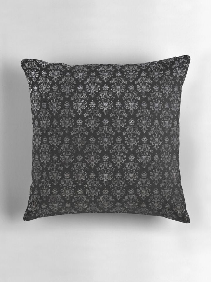 Haunted Mansion Wallpaper Black and Silver Pillow