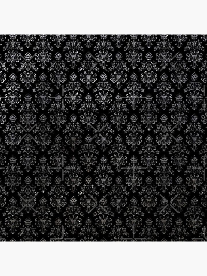 Haunted Mansion Wallpaper Black and Silver Pillow