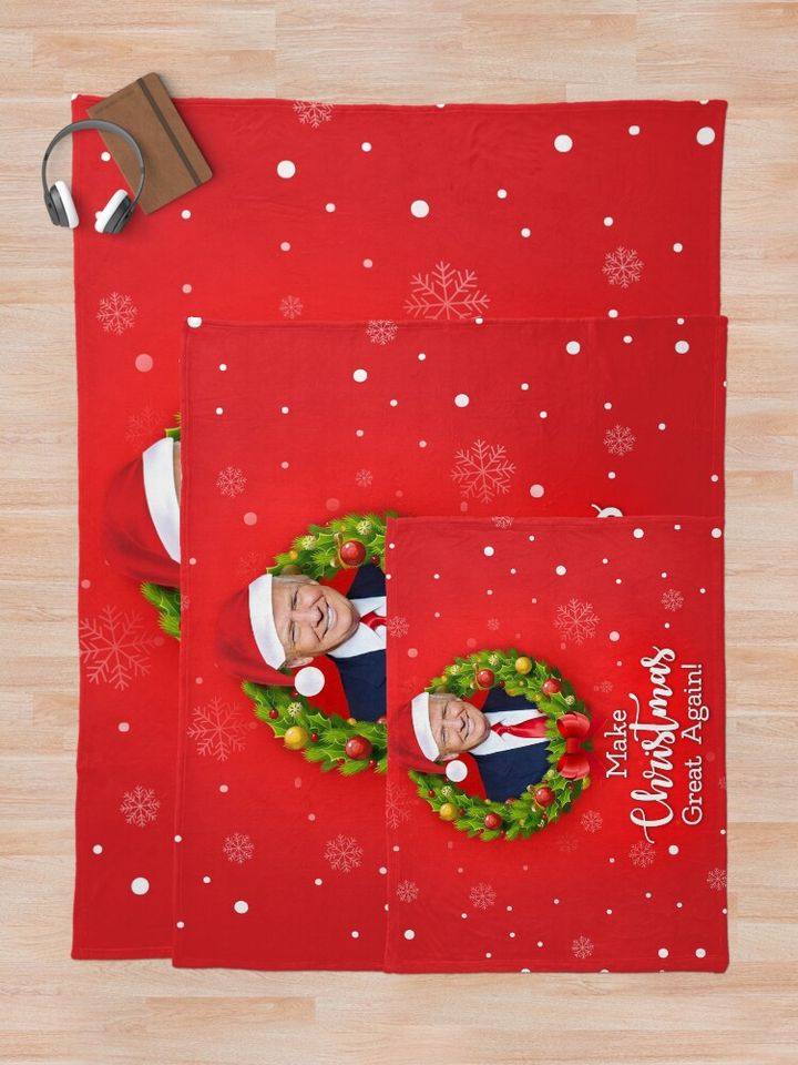 Make Christmas Great Again with Trump on red background Funny Christmas card gifts HD HIGH QUALITY ONLINE STORE Throw Blanket