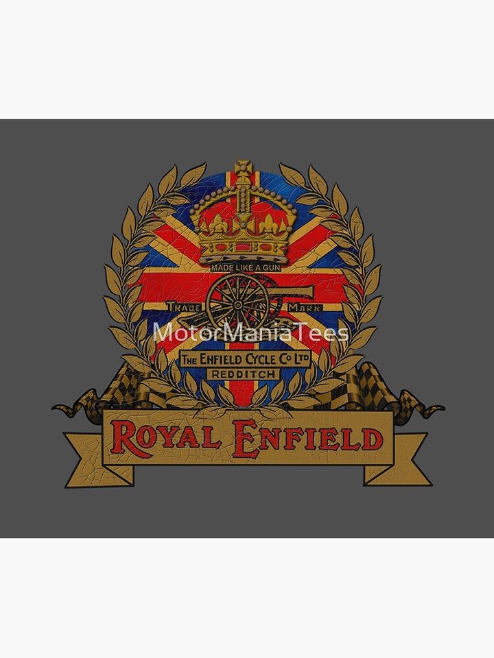 Classic Royal Enfield Crest Motorcycle design by MotorManiac Tapestry