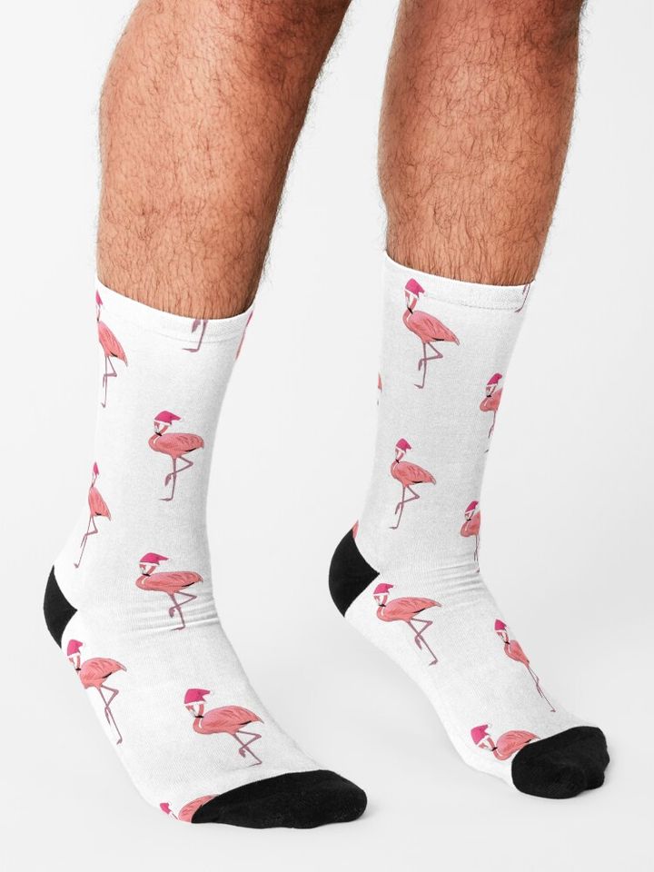 Pink Flamingo Christmas Santa Claus Pattern Socks