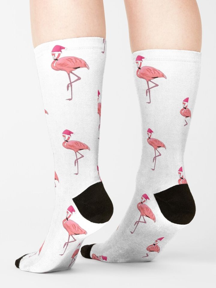 Pink Flamingo Christmas Santa Claus Pattern Socks