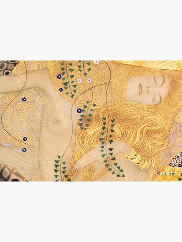 Water serpent I by Gustav Klimt  -Gold Mermaid Art Nouveau Symbolism Bath Mat