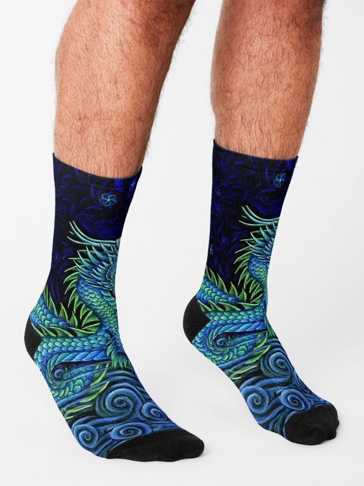 Chinese Azure Dragon Socks