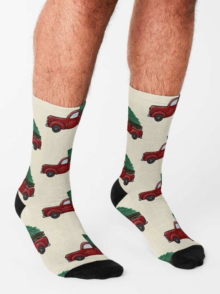 Christmas red truck Socks