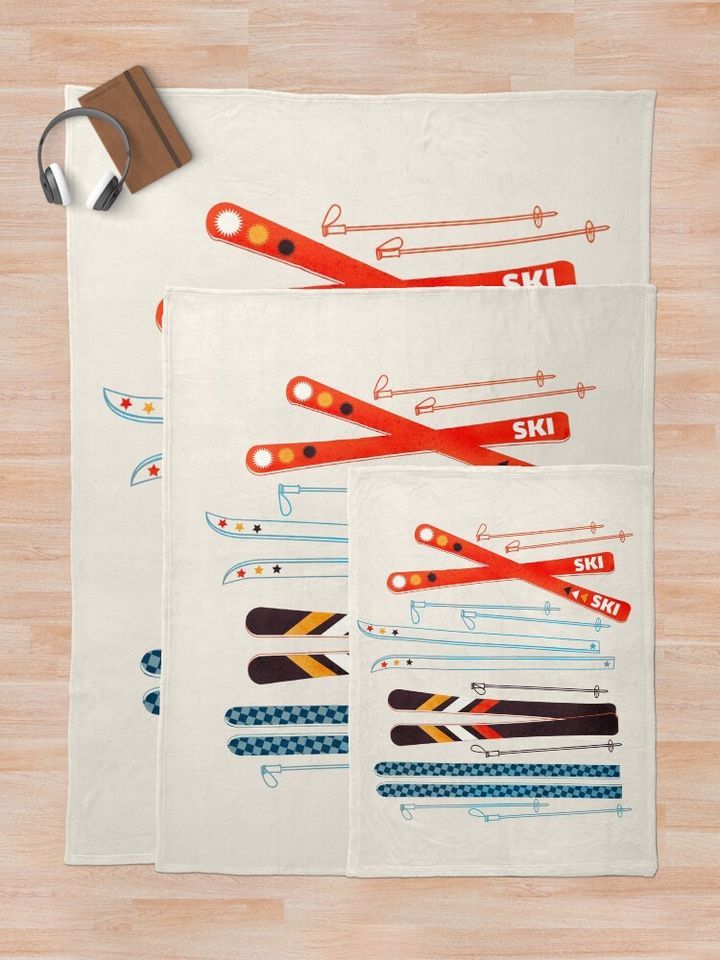 Colorful Retro Ski Illustration Throw Blanket