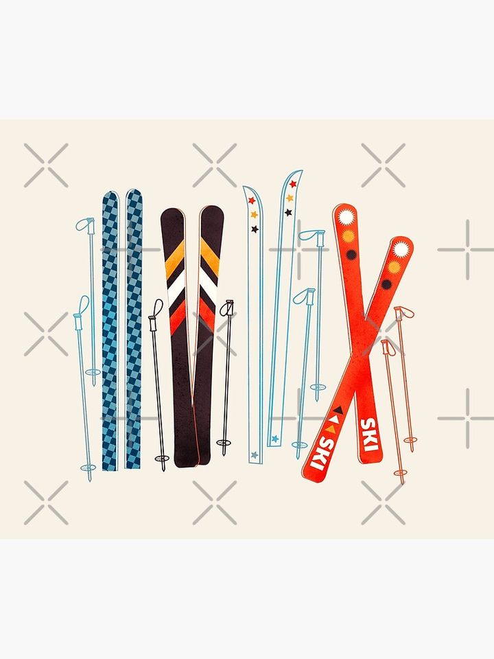 Colorful Retro Ski Illustration Throw Blanket