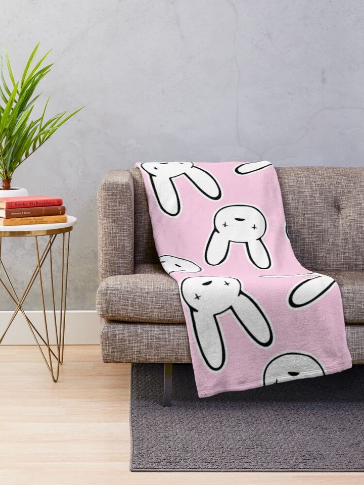 Bad Bunny Oasis Logo Pattern (White on Millennial Pink) Throw Blanket