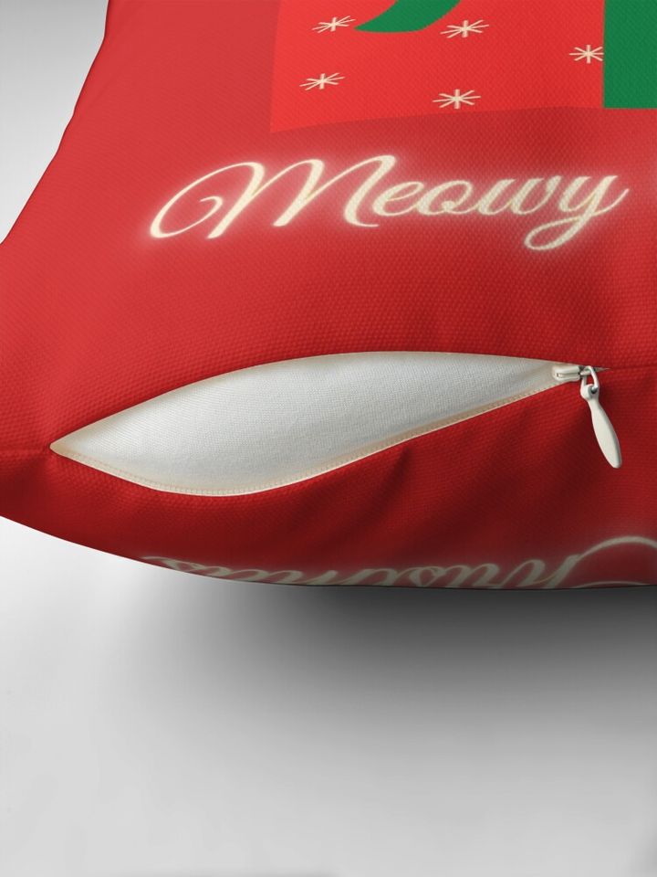 Meowy Fluffmas Merry Chrismas Cat in a Xmas box Pillow
