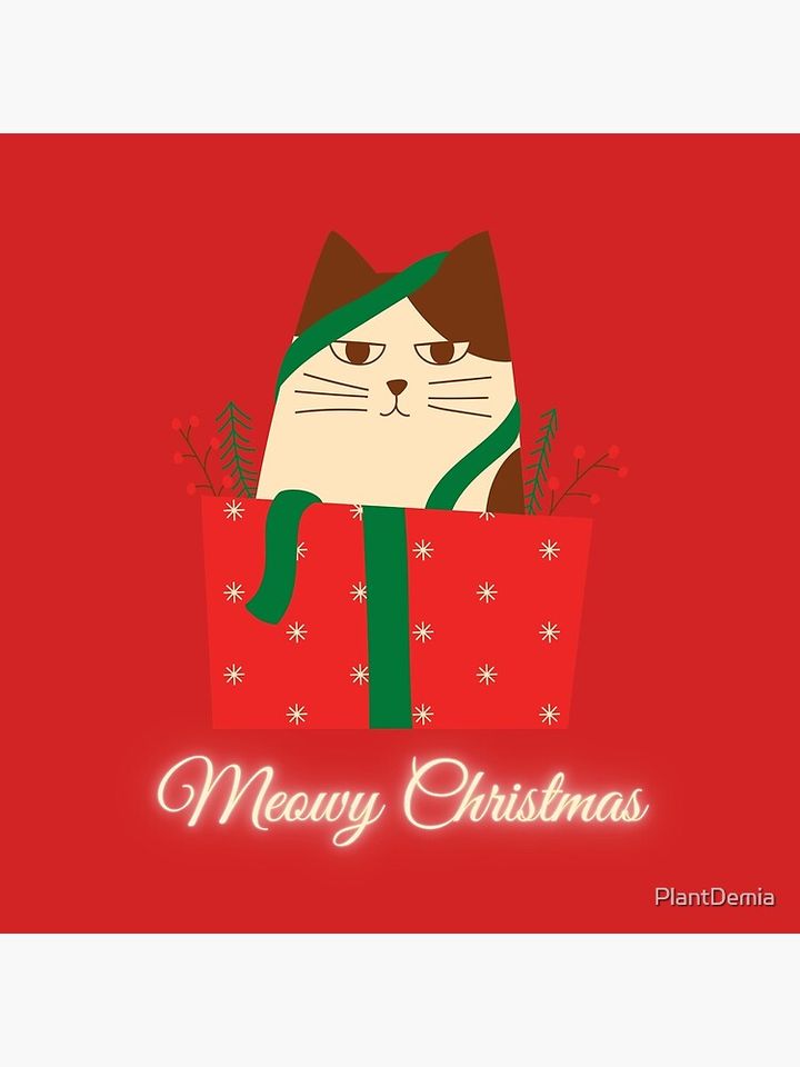 Meowy Fluffmas Merry Chrismas Cat in a Xmas box Pillow