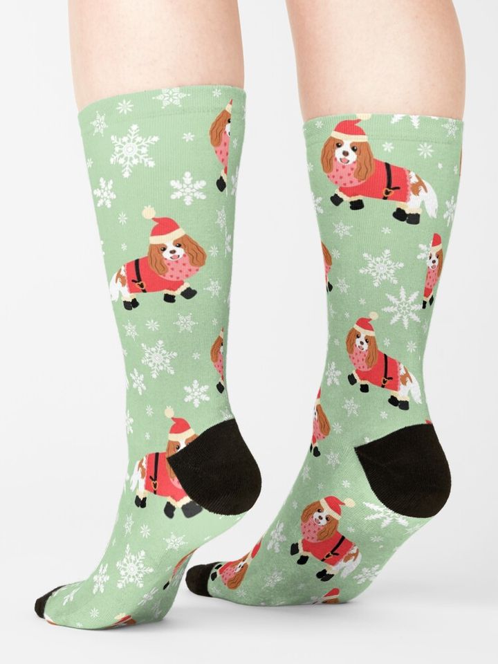 Cavalier King Charles Spaniel Christmas Santa Claus Socks