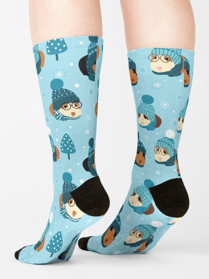 Cute Guinea Pig with Snowflake in winter Socks