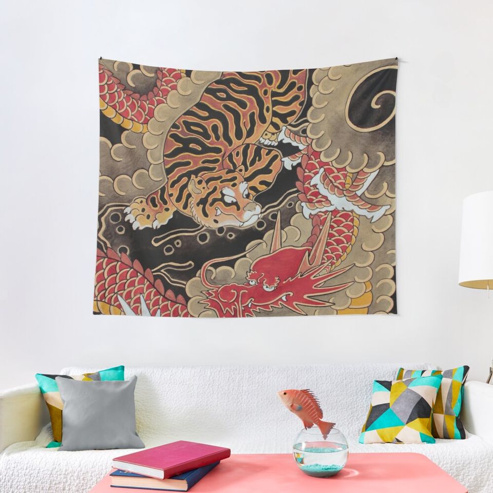 Traditional Japanese Irezumi Tiger And Dragon Tapestry