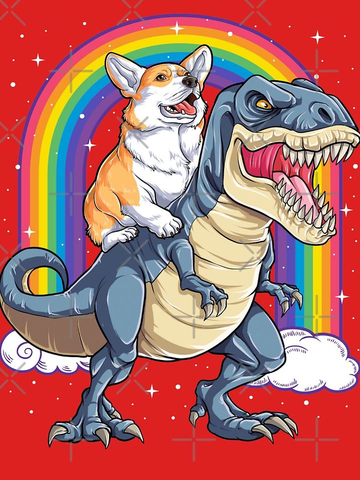 Corgi Riding Dinosaur T rex Shirt Funny Rainbow Dog T-shirt