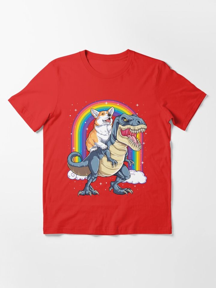 Corgi Riding Dinosaur T rex Shirt Funny Rainbow Dog T-shirt