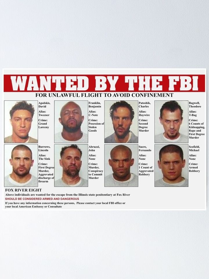 Prison Break FBI Wanted Poster Poster
