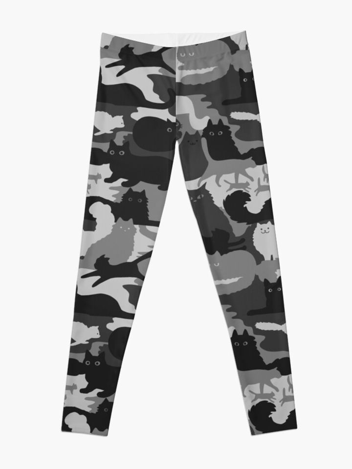 Camouflage Pattern with Cats | Grey and Black Cats Camo Leggings