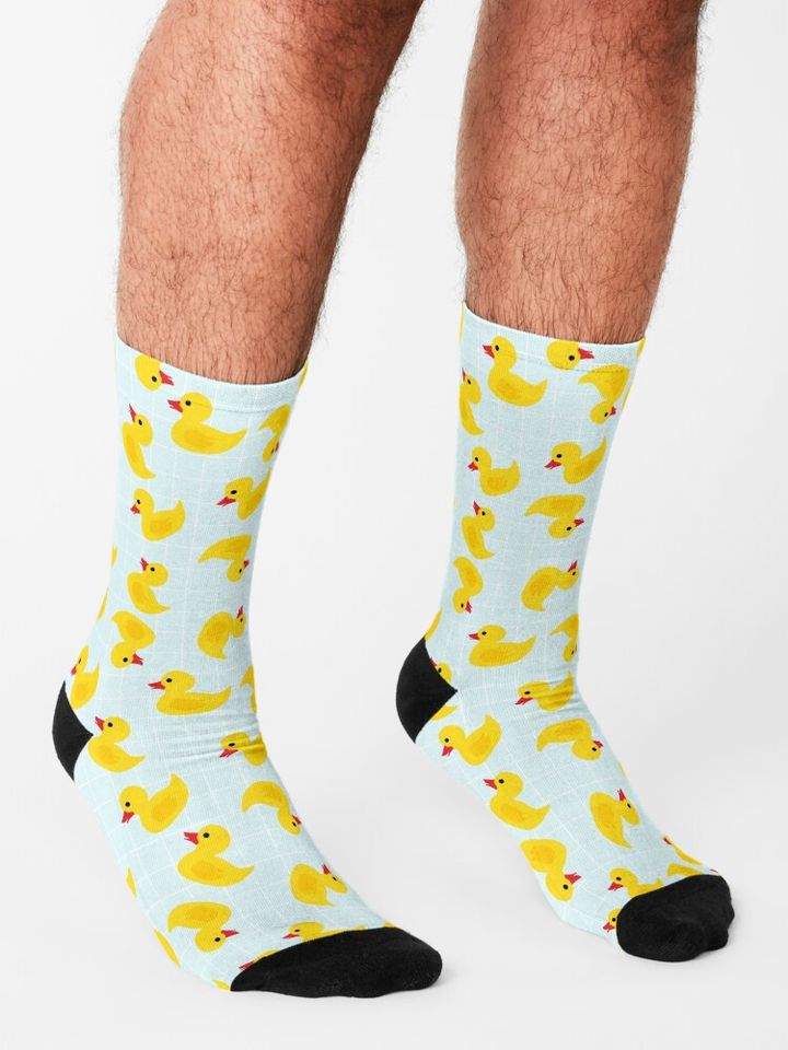 Cute Rubber Duck on Blue Background Cotton Socks
