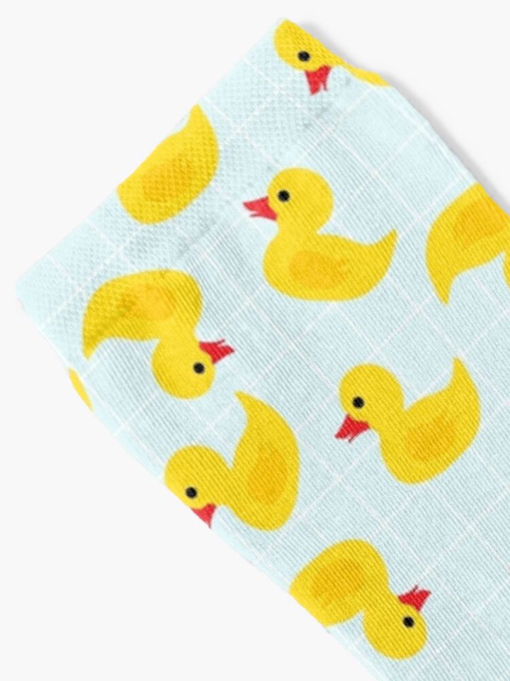 Cute Rubber Duck on Blue Background Cotton Socks