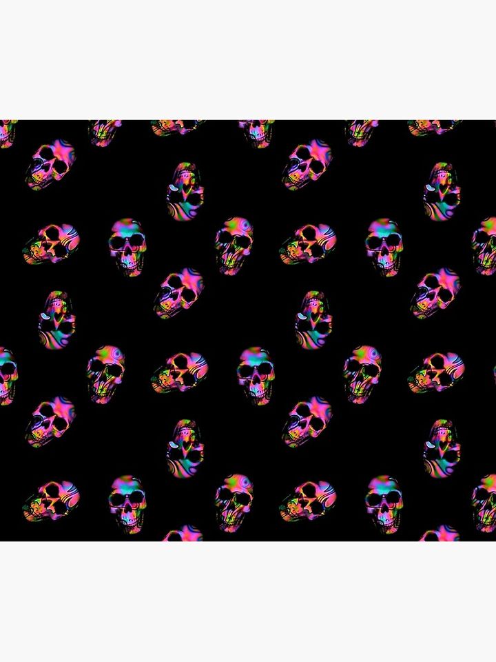 Colorful Rainbow Human Skulls on Black Pattern 2 Duvet Cover