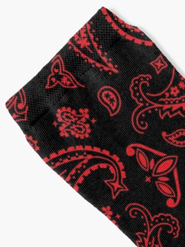 Red on Black Paisley Socks