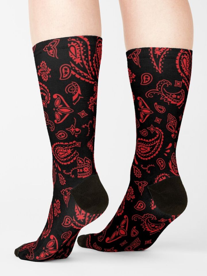 Red on Black Paisley Socks