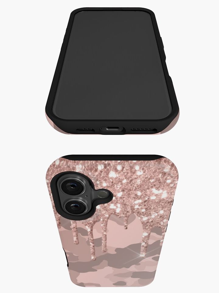 Rose Gold Pink Camo Camouflage Glitter  look Drips iPhone Case