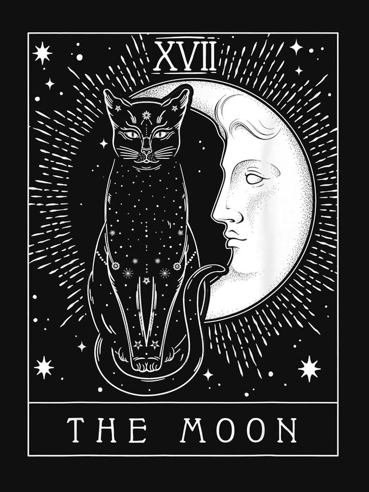 Tarot Card Crescent Moon And Cat Graphic Racerback Tank Top