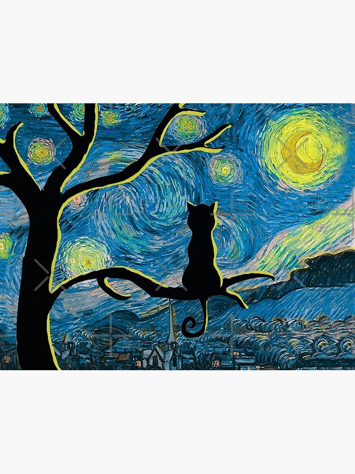 Starry Cat Night in moon light sitting on tree Canvas