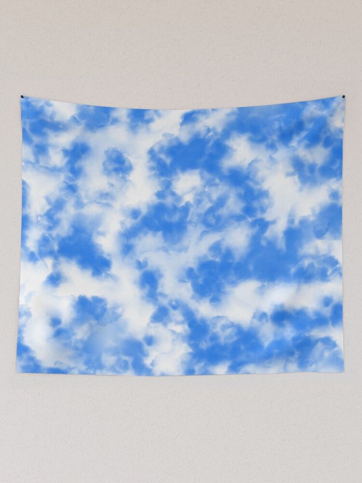 Deep Blue Clouds Tie Dye Tapestry, Retro Tapestry, Back to School Gift Idea, For Decoration, Home and Living