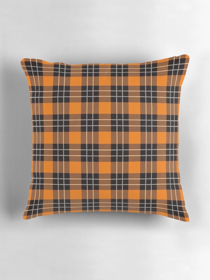 Black & Tangerine Tartan Pillow