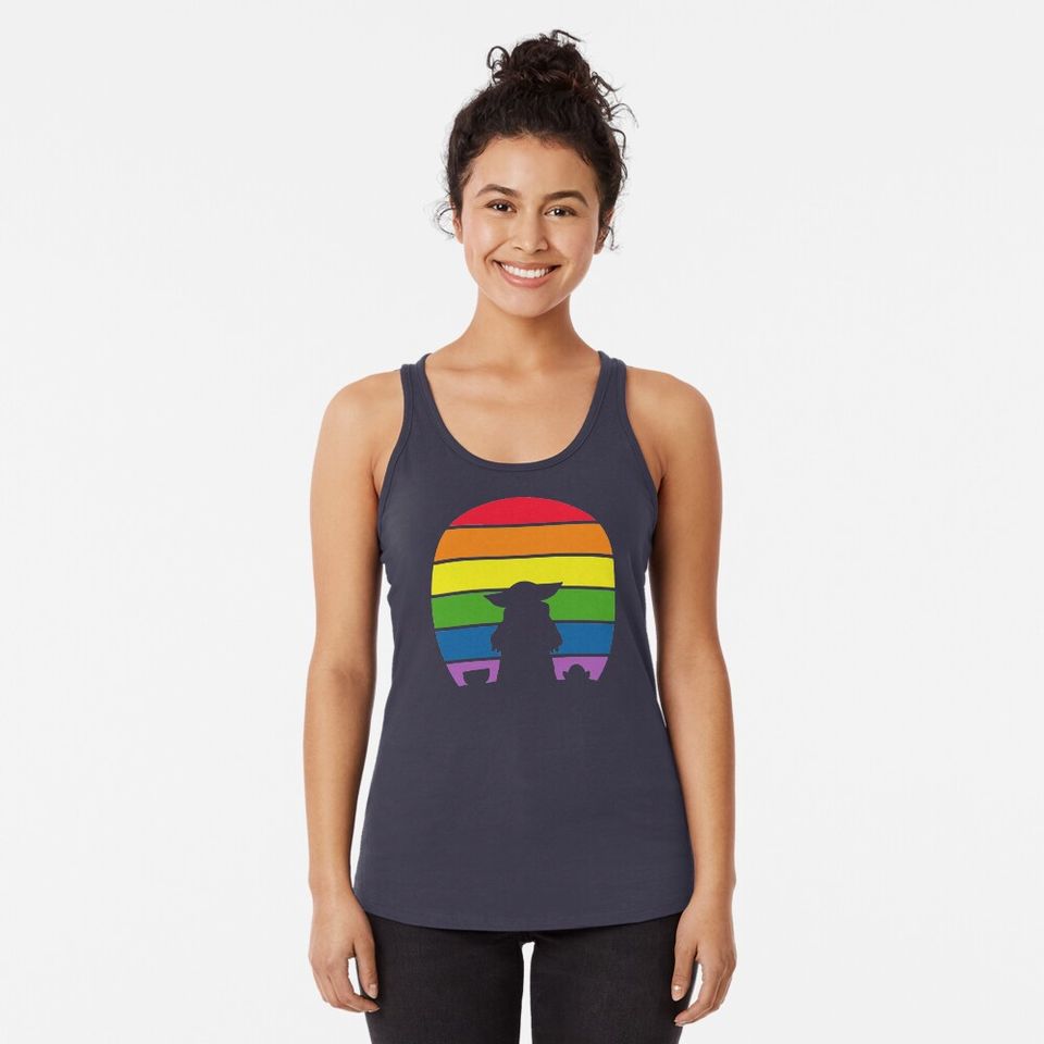 Alien With Frog Rainbow Pride Racerback Tank Top