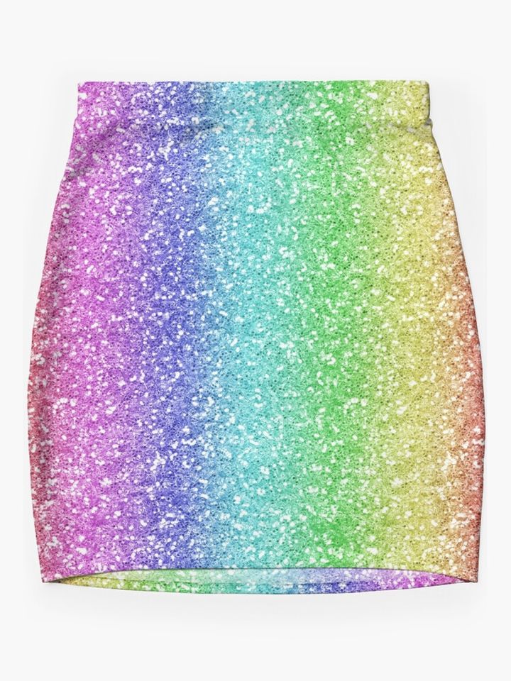 vertical rainbow glitter metallic ombre girly trend Mini Skirt