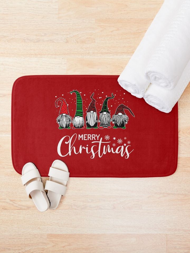Cute Xmas Gnomes In Plaid Hats Merry Christmas Gift Fabulous Gnome Graphic  Bath Mat