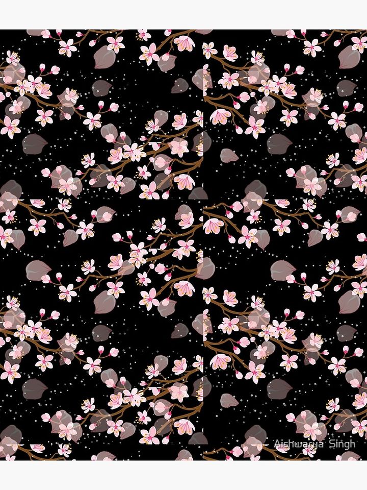 White and Pink Japanese Cherry Blossom Floral Seamless Repetition pattern on Black  Backpack