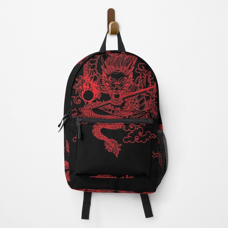 Red Chinese Dragon with Black Background Backpack