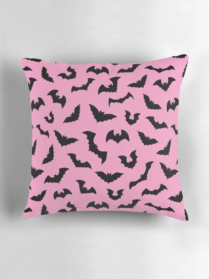 Pastel goth pink black bats Pillow