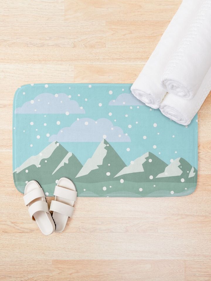 Light Blue Mountain Winter Snow  Bath Mat