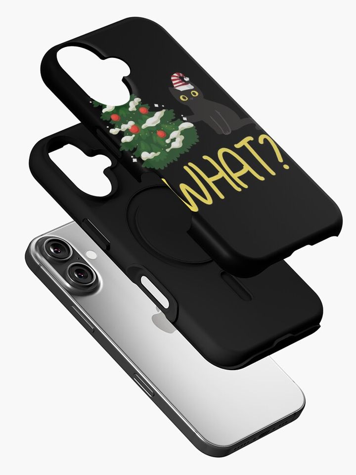 Black Cat Pushing Christmas Tree Over  iPhone Case