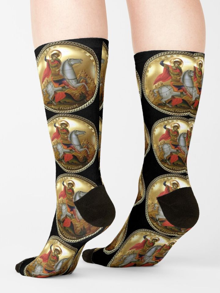 Saint George Greek Key Gold Socks