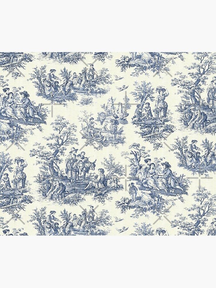Powder Blue French Toile Picnic Designs Shower Curtain